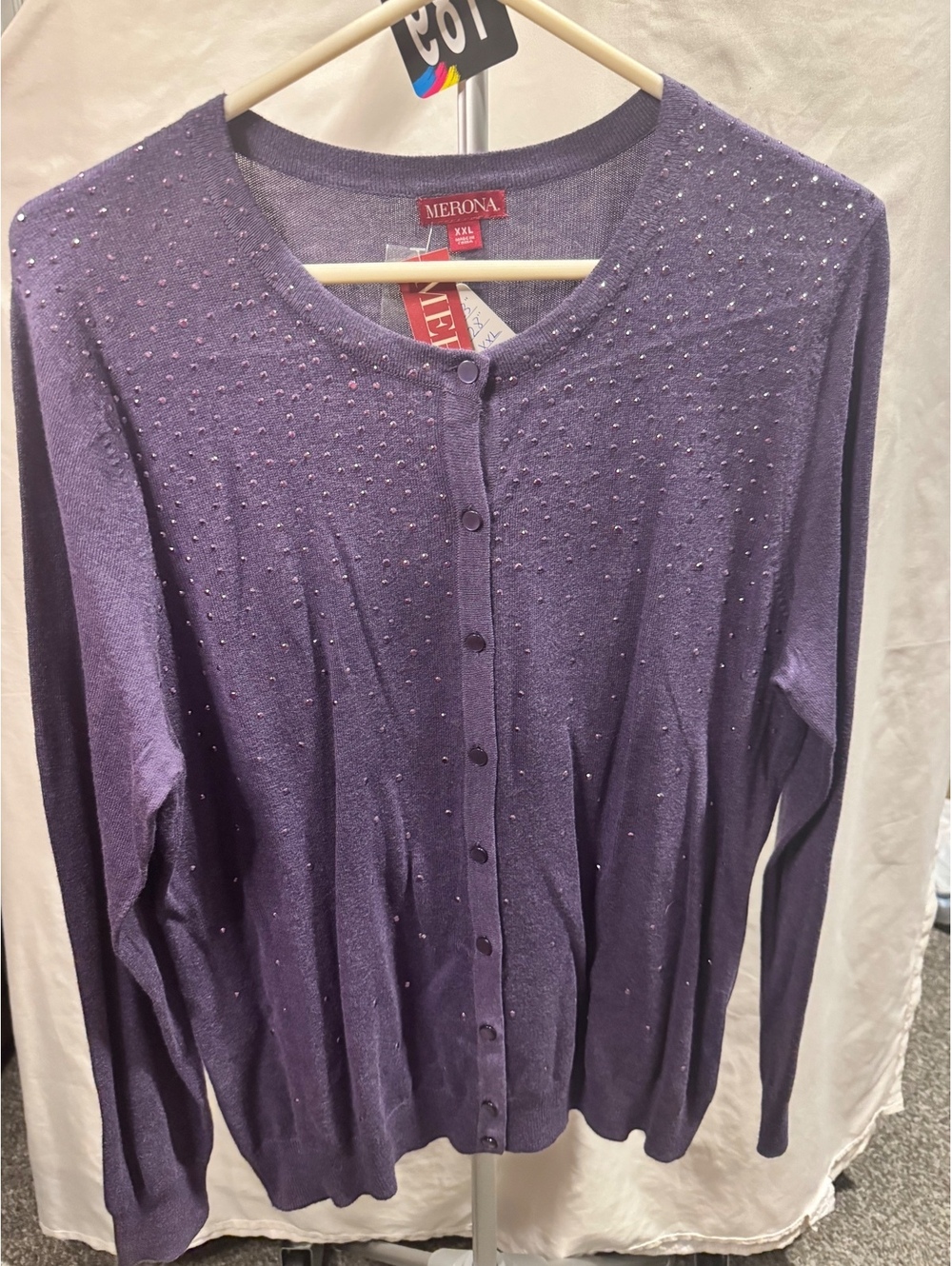 189 Merona XXL Purple Cardigan with Sparkling Studs - Cozy & Chic!